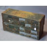 A Pair of vintage industrial banks of drawers, H.24 W.92 D.30cm