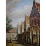 A 20th century Continental oil on panel, street scene, set in gilt frame, 26 x 20cm