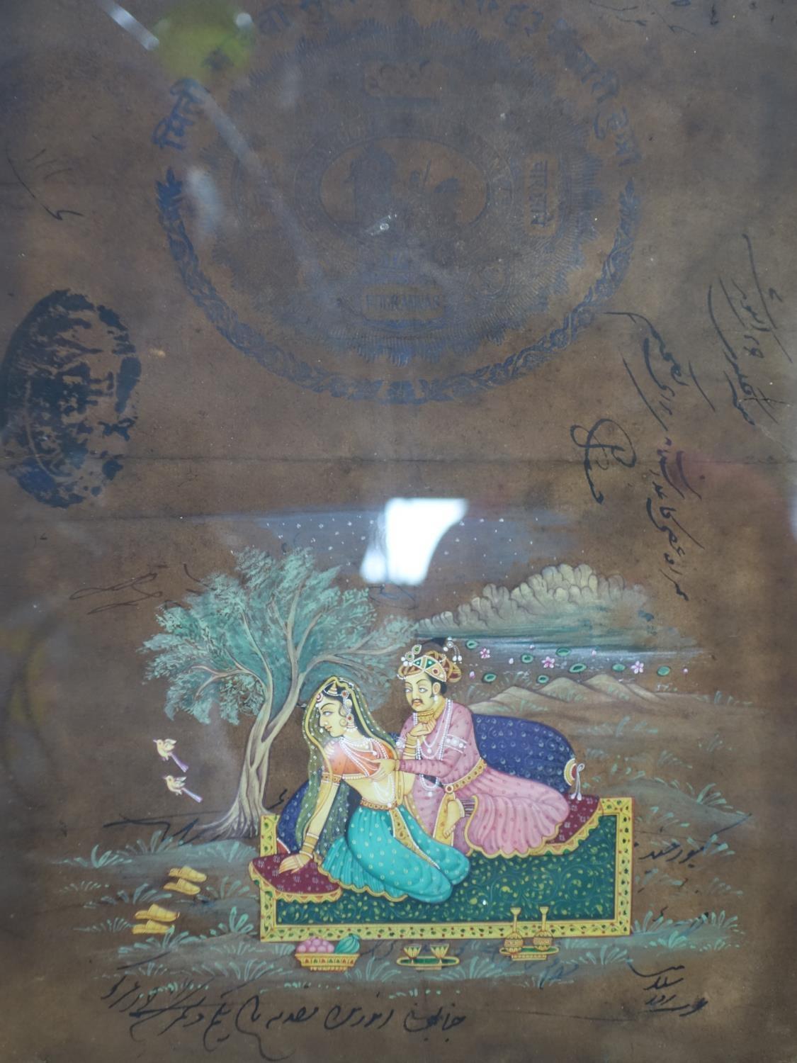 A pair of overpainted Indian prints, 35 x 25cm - Image 2 of 3