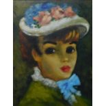20th century school, Portrait of a Young Girl Wearing a Bonnet, oil on canvas, 29 x 22cm