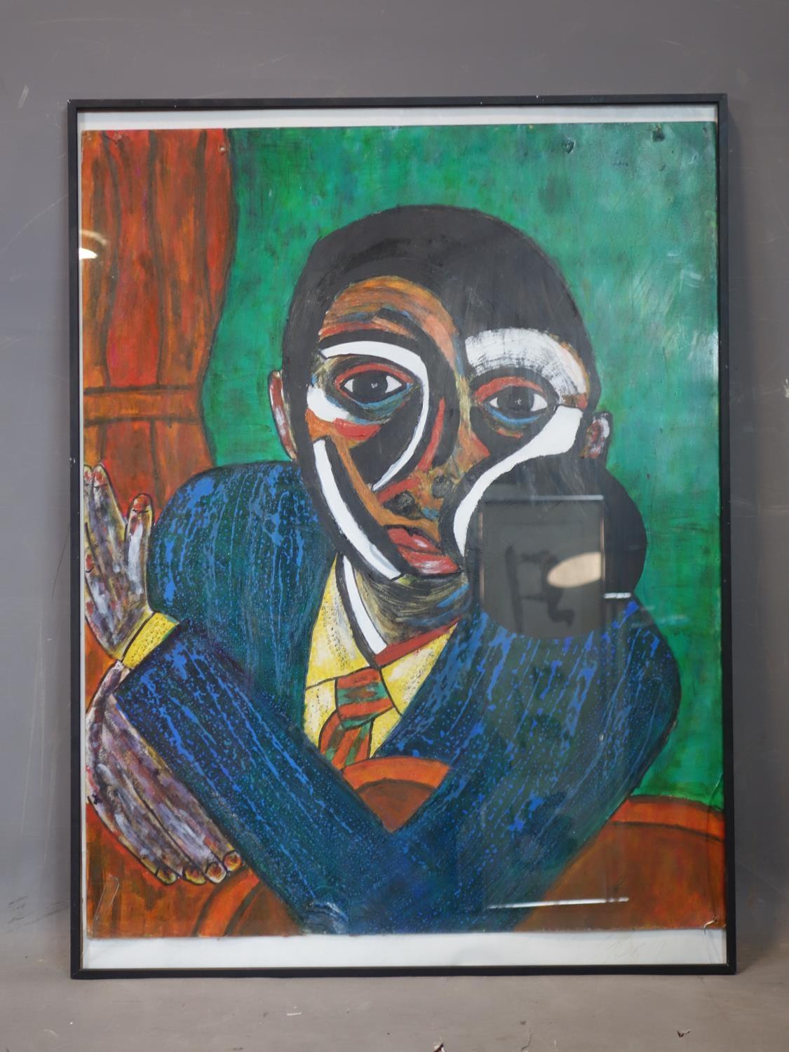 An Expressionist portrait, acrylic, in gilt frame, 74 x 58cm - Image 2 of 3