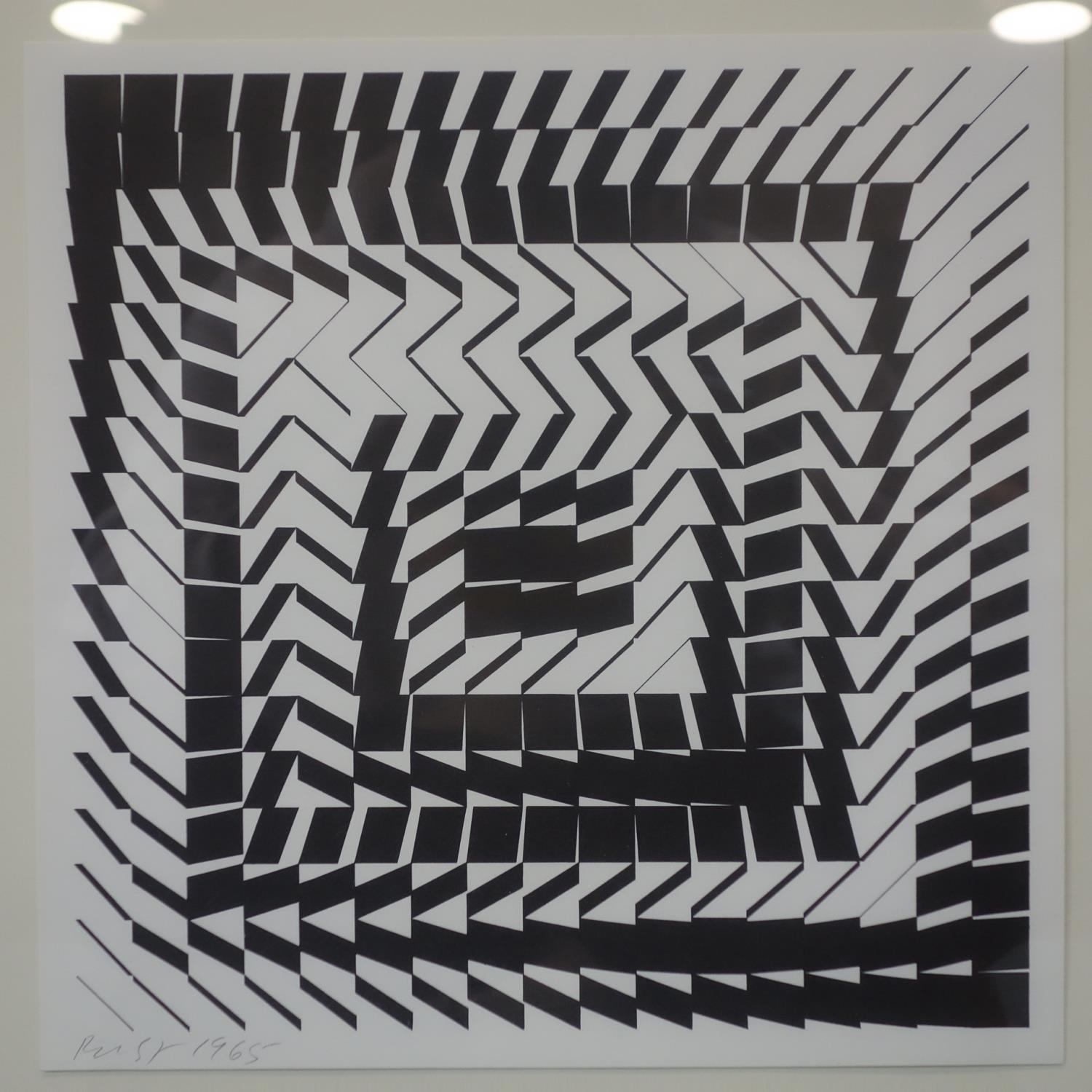 Brian Stones, Geometric composition, screenprint, signed and dated 1965 in pencil to lower left,