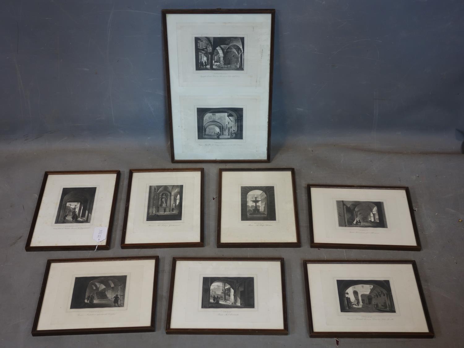 A collection of 18th century engravings of Rome, (8 in total in 7 frames)