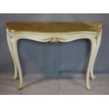 A French shabby chic cream and gilt painted console table, H.85 W.118 D.37cm