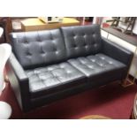 A Florence Knoll style leather and chrome sofa, H.60 W.156 D.80cm