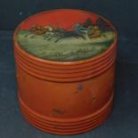 A late 19th century Russian lacquered tobacco box, depicting horse sleigh scene, H.10 D.12cm