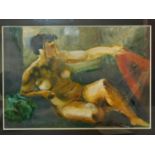 20th century school, Reclicing Nude, wash, framed and glazed, 35 x 49cm