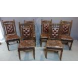 A Set of 6 late Victorian leather upholstered oak dining chairs, in the manner of Gillows Lamb,