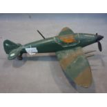 A vintage scratch built model of a spitfire, H.13 W.42 D.46cm