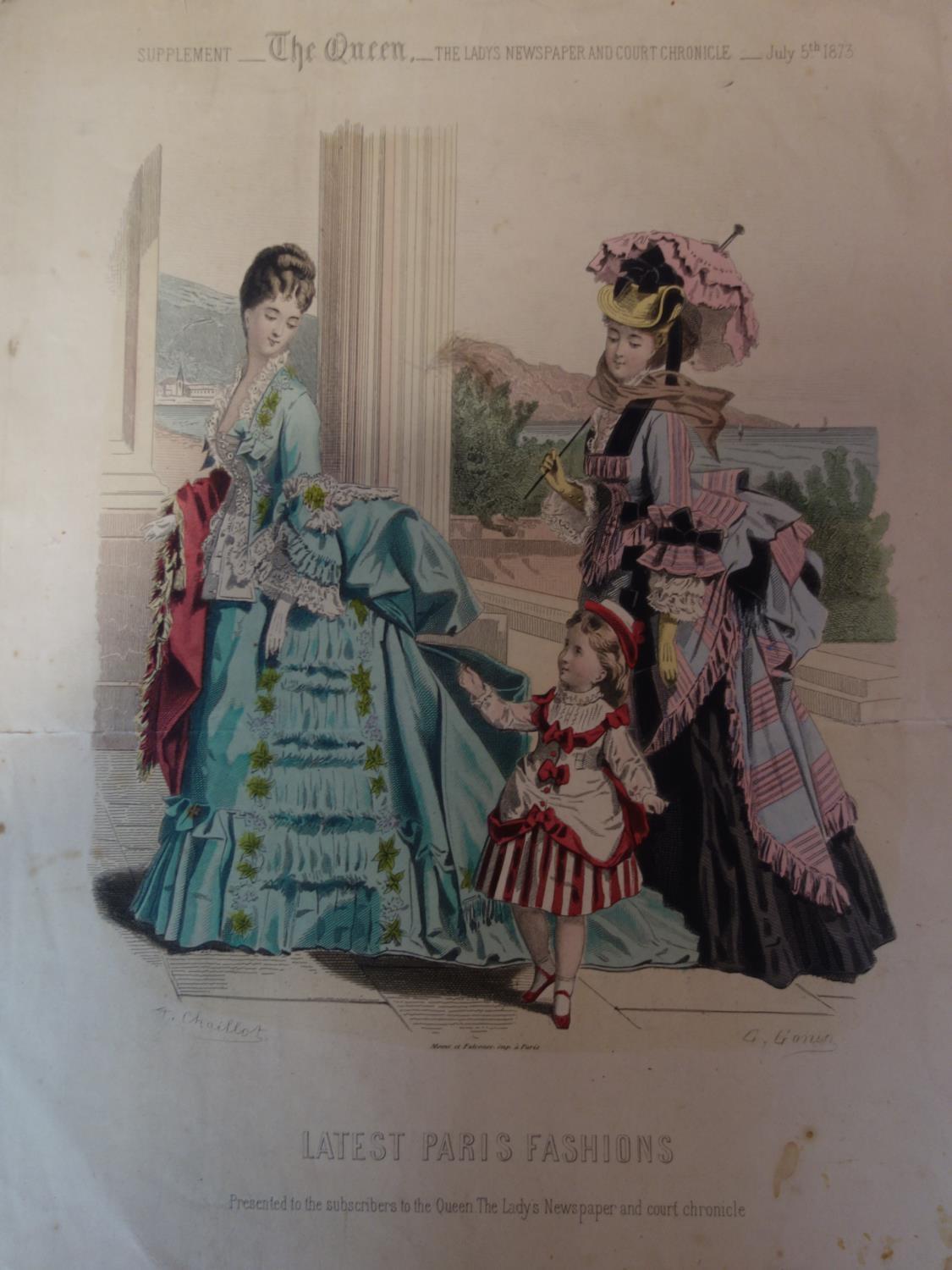 A collection of French hand-coloured fashion prints, largest 40 x 27cm, together with proofs - Image 5 of 5