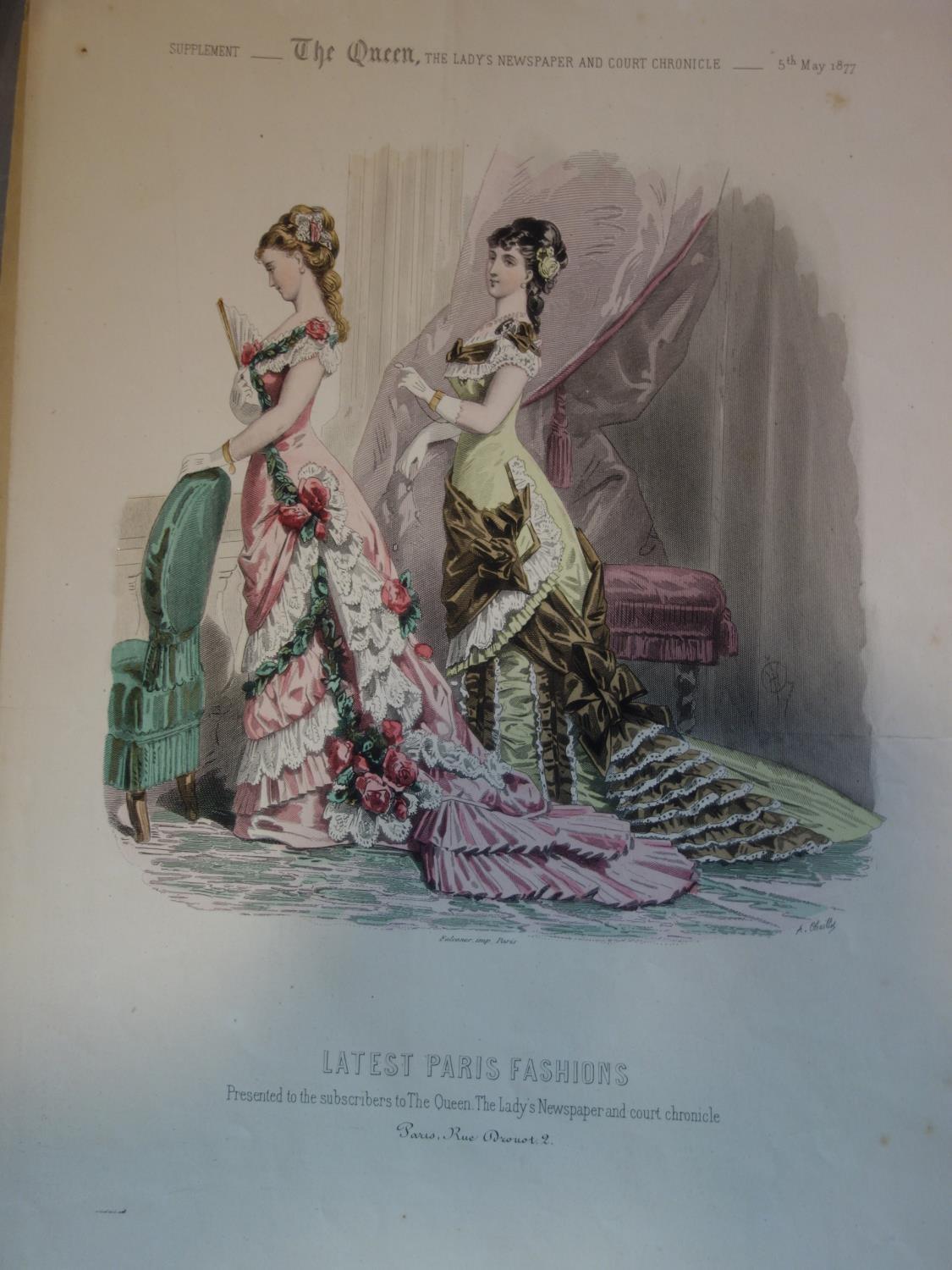 A collection of French hand-coloured fashion prints, largest 40 x 27cm, together with proofs - Image 4 of 5