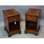 A pair of mahogany single drawer side cabinets raised on bracket feet, H.60 W.35 D.43cm