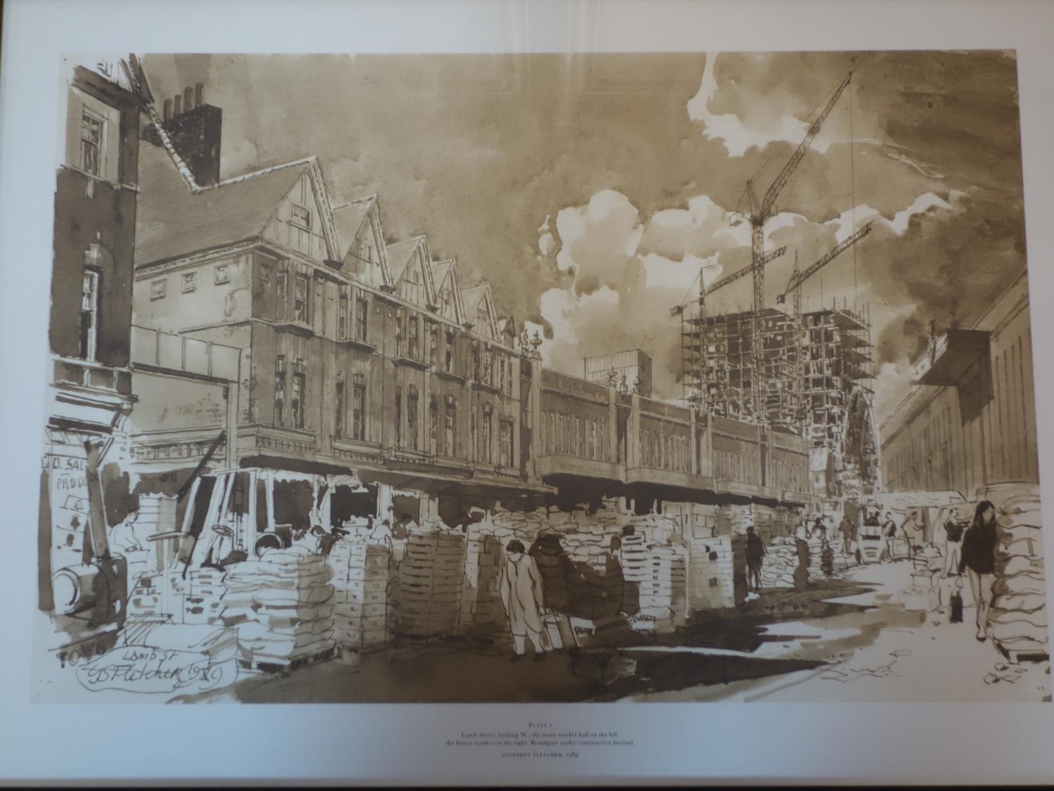 A set of 3 Geoffrey Fletcher prints of London market scenes, 38 x 56cm - Image 2 of 3