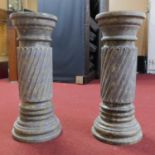 A pair of vintage marble pedestals with twisted stem design, H.80 D.31cm