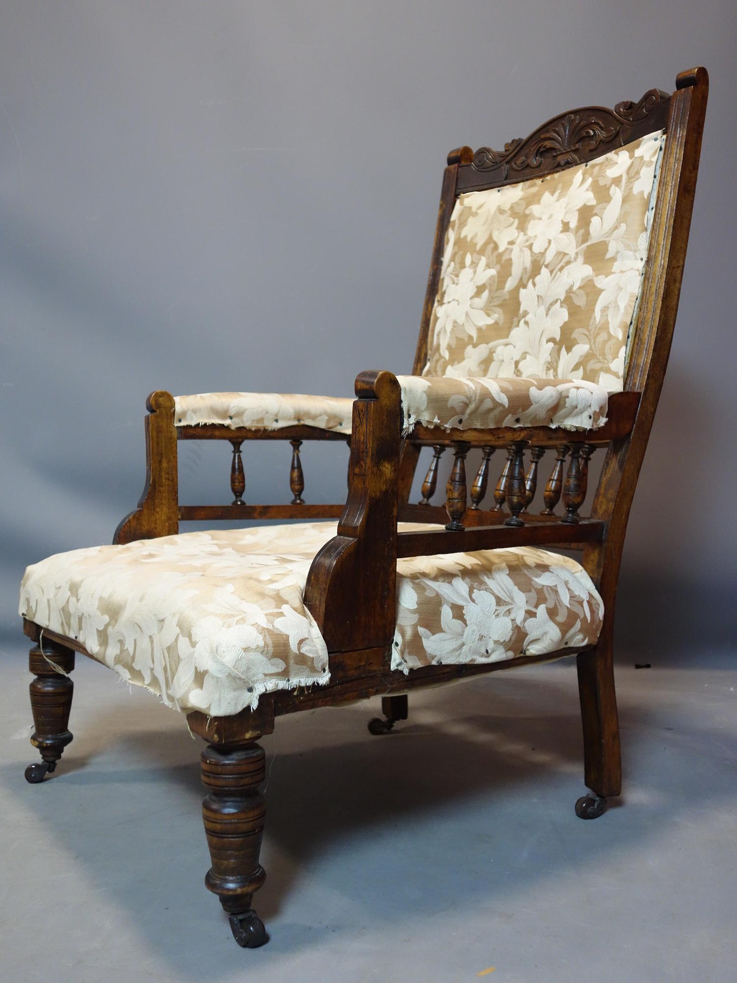 A Victorian chair raised on turned legs and castors, H.102 W.65cm - Image 2 of 3