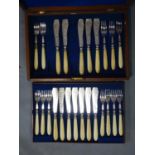 A canteen of silver plated cutlery with bone handles, H.8 W.39 W.27cm