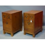 A pair of campaign style stained pine side chests, H.74 W.39 D.57cm