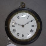 A George III sedan chair clock, stepped circular ebonised case with Roman enamel dial, with later