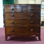 A 19th century mahogany bowfronted chest of two short over three long drawers, on outswept supports,