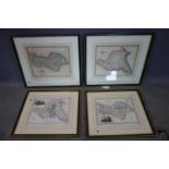 Four antique hand-coloured maps of The Ridings of Yorkshire, framed and glazed, 22 x 27cm (largest)