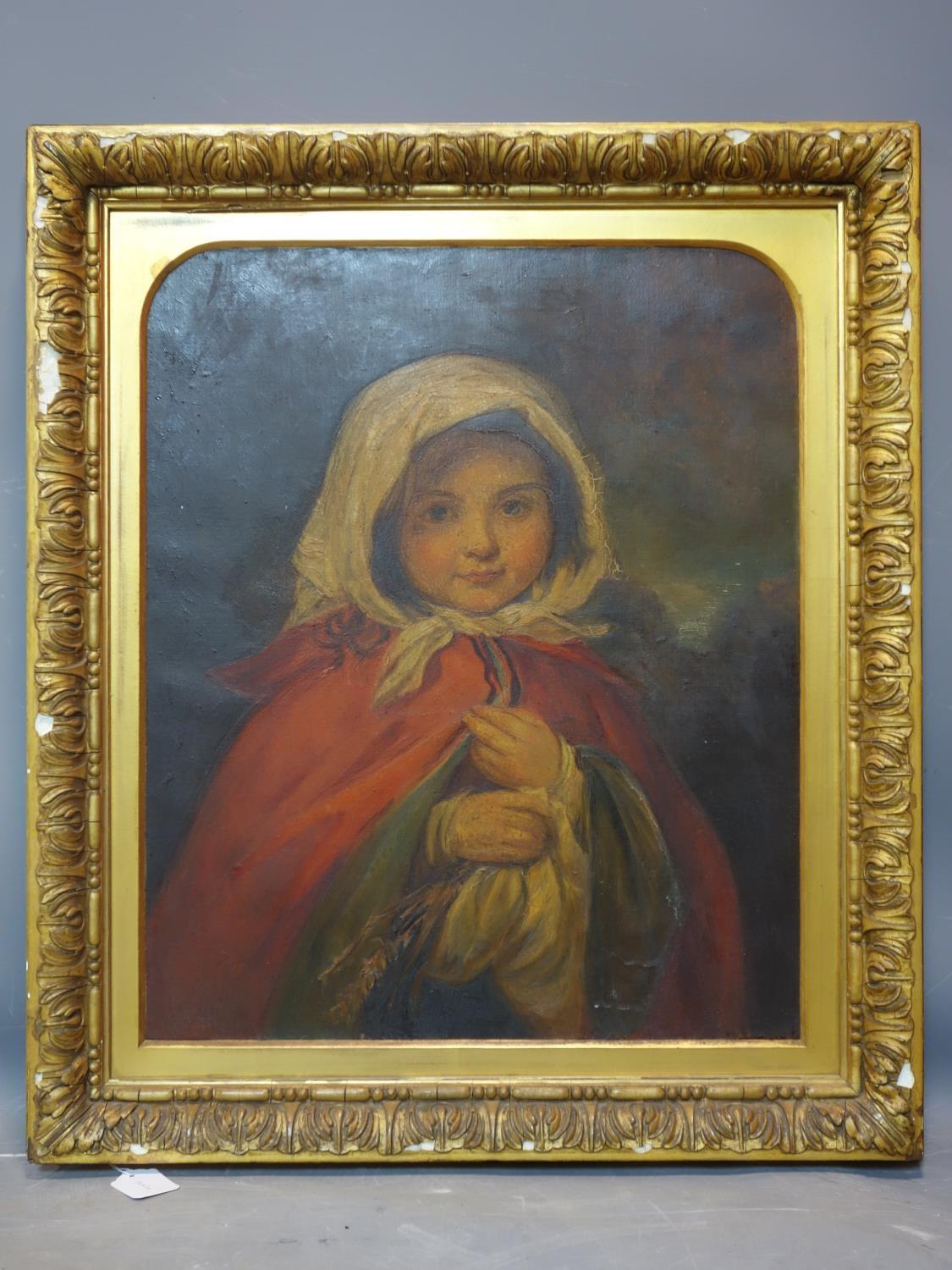 A late 19th/early 20th century oleograph of a girl in peasant clothing, set in gilt wood frame, 62 x - Image 2 of 4