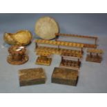 A collection of wooden items, to include pipe stands, rustic wooden bowl, chopping board and two