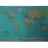 A World Wall Map by Bartholomew, in clear perspex tube. H.120cm