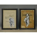 Jeffrey Louis Reed, mixed media studies, figures painted on sheet music title pages, framed,