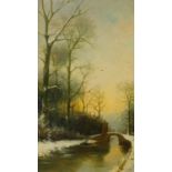 Fredericus Jacobus Rossum du Chattel (Dutch, 1856-1917), Dutch canal scene in winter, oil on