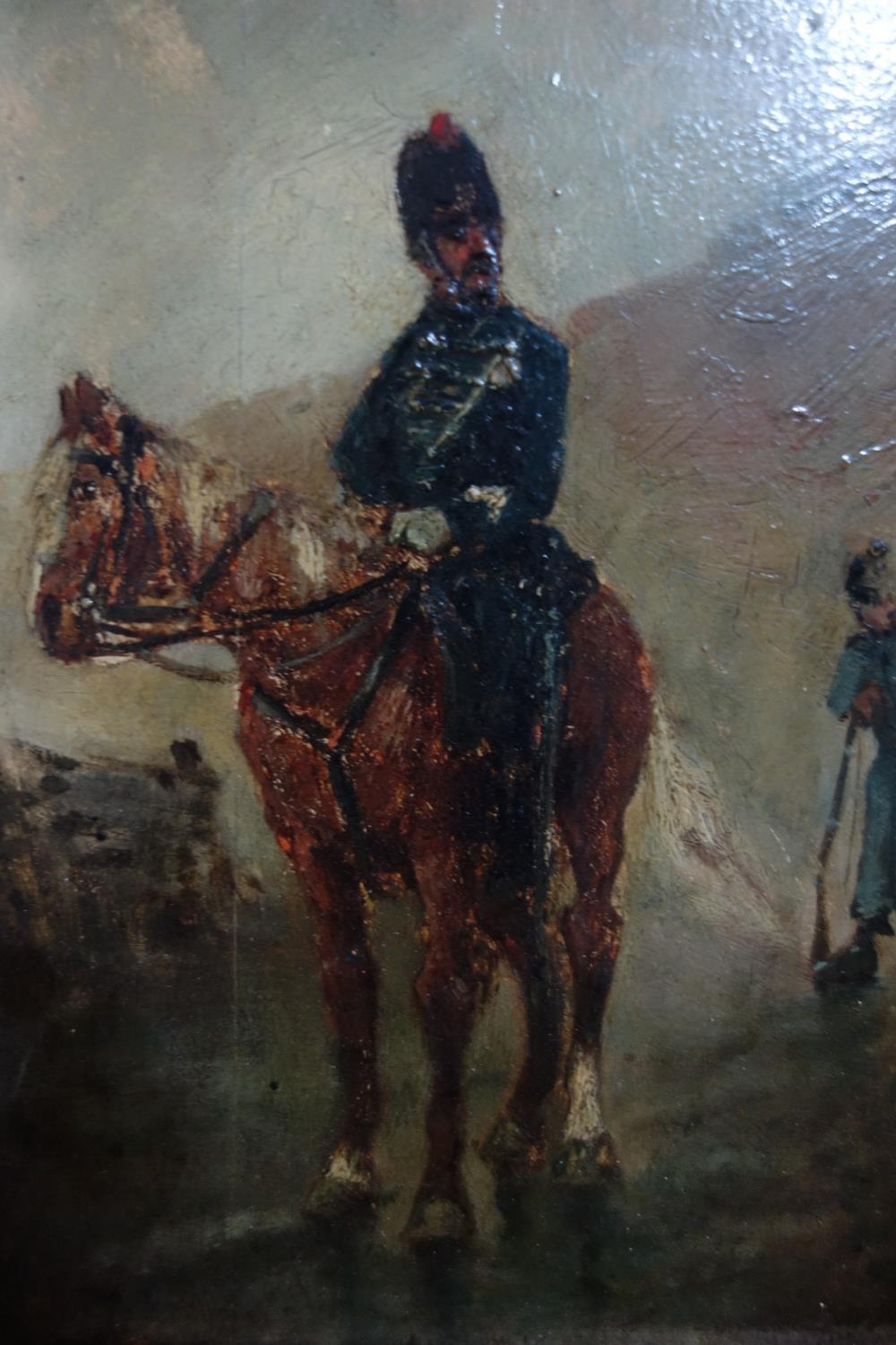 Attributed to Charles Rochussen (1814-1894), Soldier on Horseback, oil on panel, unsigned, 19 x 13.