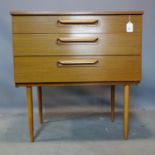 A 20th century teak Schreiber chest of drawers, raised on tapered legs, H.77 W.75 D.43cm