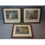 A set of three oak framed prints of classical scenes, 35 x 39cm