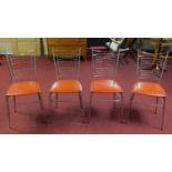 *WITHDRAWN*Four vintage 1960's French dining chairs, with orange vinyl seats on tapered legs