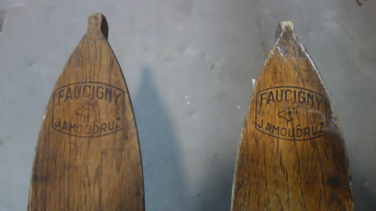 A pair of vintage oak skis inlcuding ski poles by Faucigny J. Amoudruz - Image 9 of 11