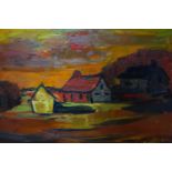 20th century Continental school, Impressionist houses, oil on canvas, 50 x 70cm