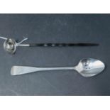 A hallmarked silver ladle and a silver sifting spoon L16cm