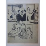 A vintage cartoon of scenes of figures in a coffee shop, inscribed 'praline' to centre,