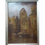 William Davies, Townscape, oil on canvas, gilt framed, 54 x 24cm