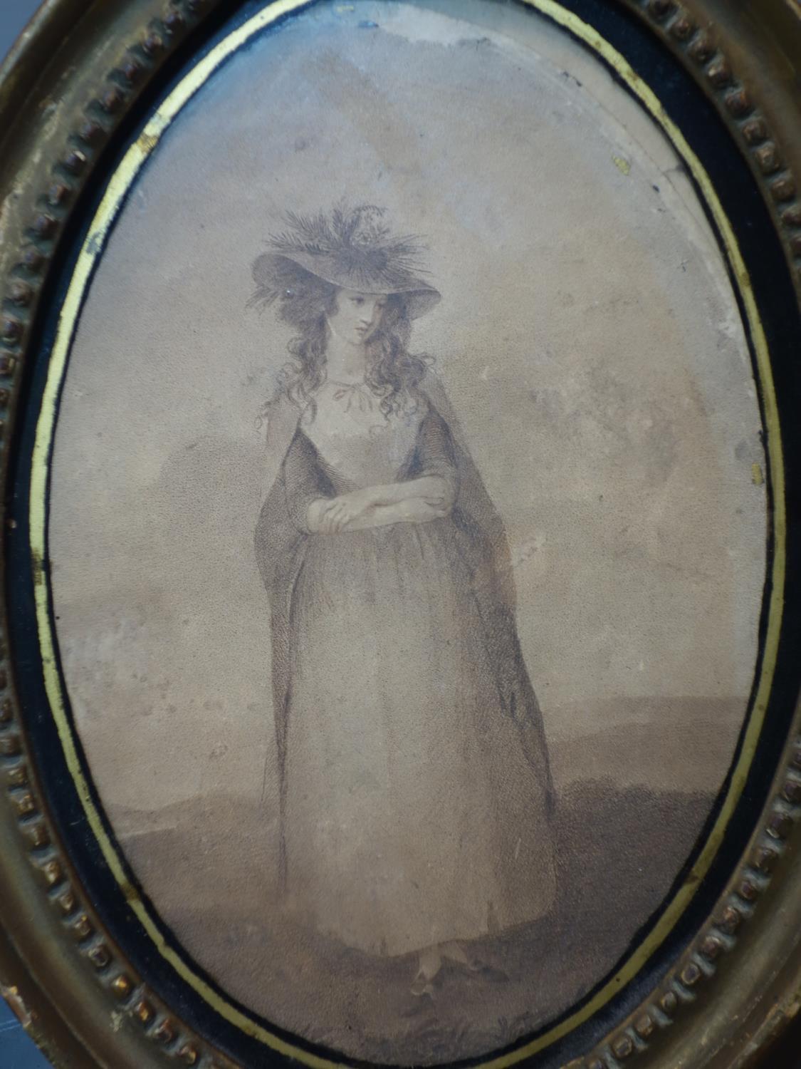 A Victorian print of a lady in oval gilt wood frame, together with 2 prints after Bartolozzi - Image 4 of 4