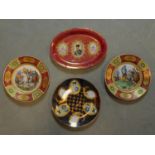 Two decorative Eastern plates and two German plates decorated with Napoleonic scenes largest D.26cm