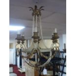 A French gilt and white painted metal 6 branch chandelier, H.68cm