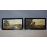 A pair 19th century oils on canvas of landscape scenes, in ebonised frames, 40 x 19cm