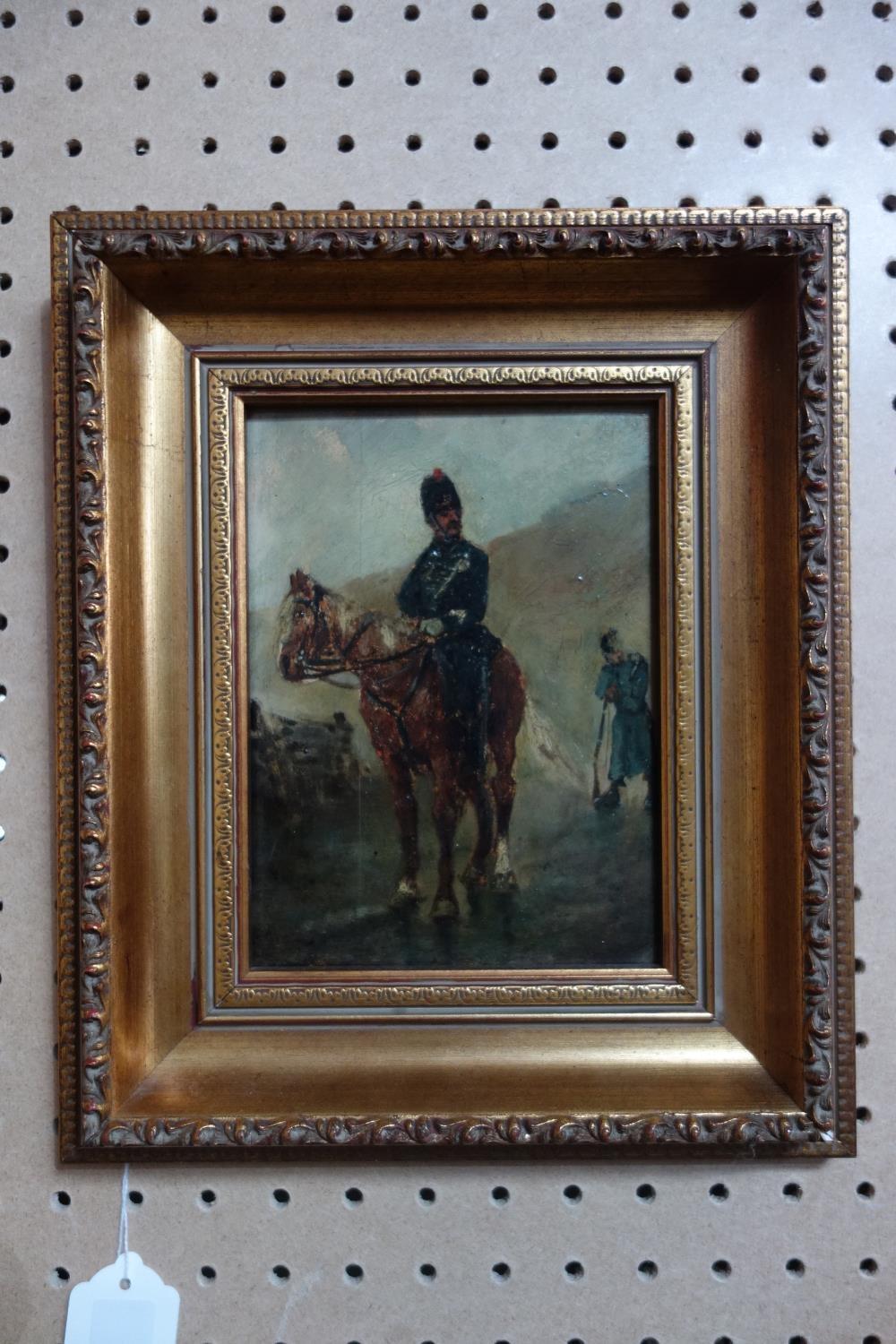 Attributed to Charles Rochussen (1814-1894), Soldier on Horseback, oil on panel, unsigned, 19 x 13. - Image 3 of 3