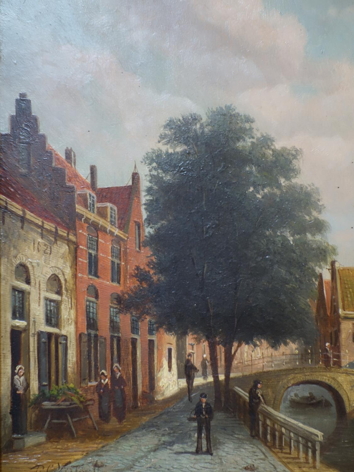 Attributed to Petrus Gerardus Vertin (1819-1893), Amsterdam canal scene, oil on panel, signed