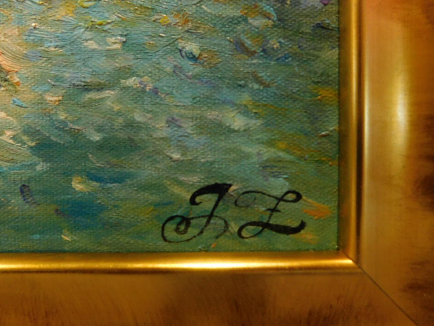 After Pierre-Auguste Renoir, 'La Yole', oil on canvas, initialled 'IZ' to lower right, 30 x 40cm - Image 3 of 3