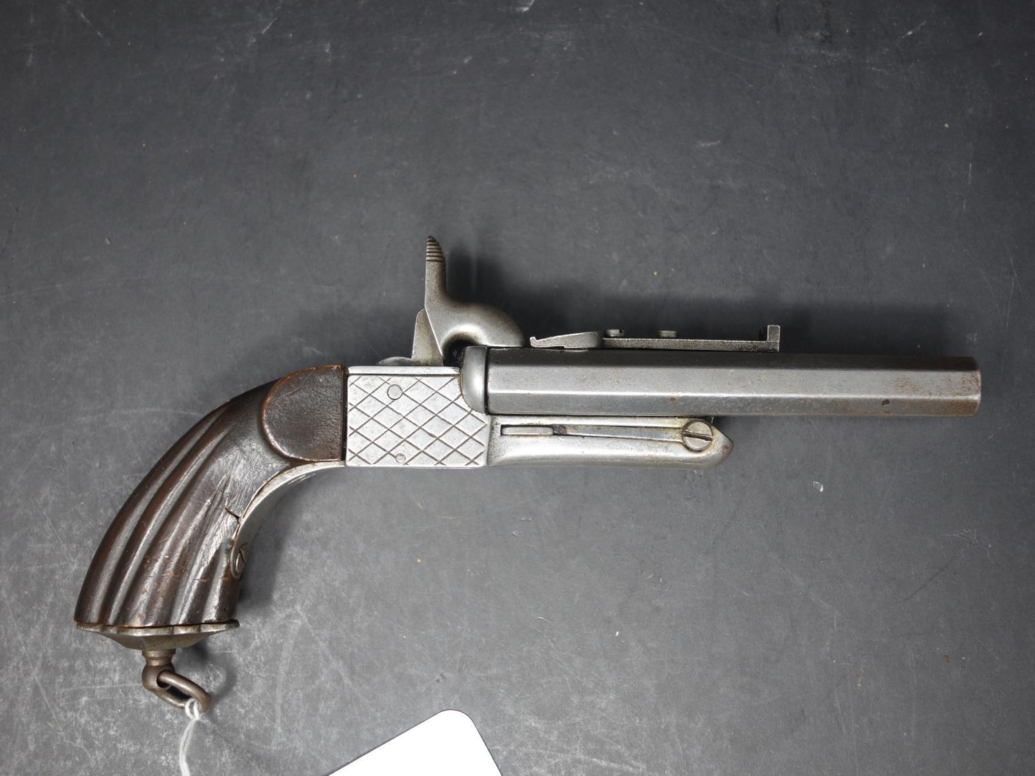 An antique double barrel percussion pistol - Image 4 of 8