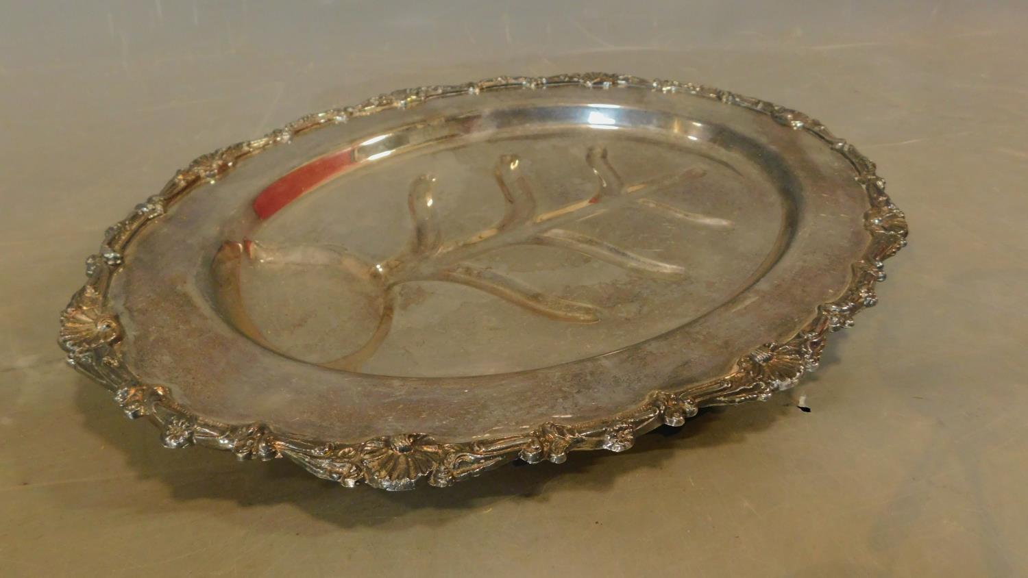 Three various silver plated meat dishes. L.49 W.36cm (largest) - Image 2 of 3