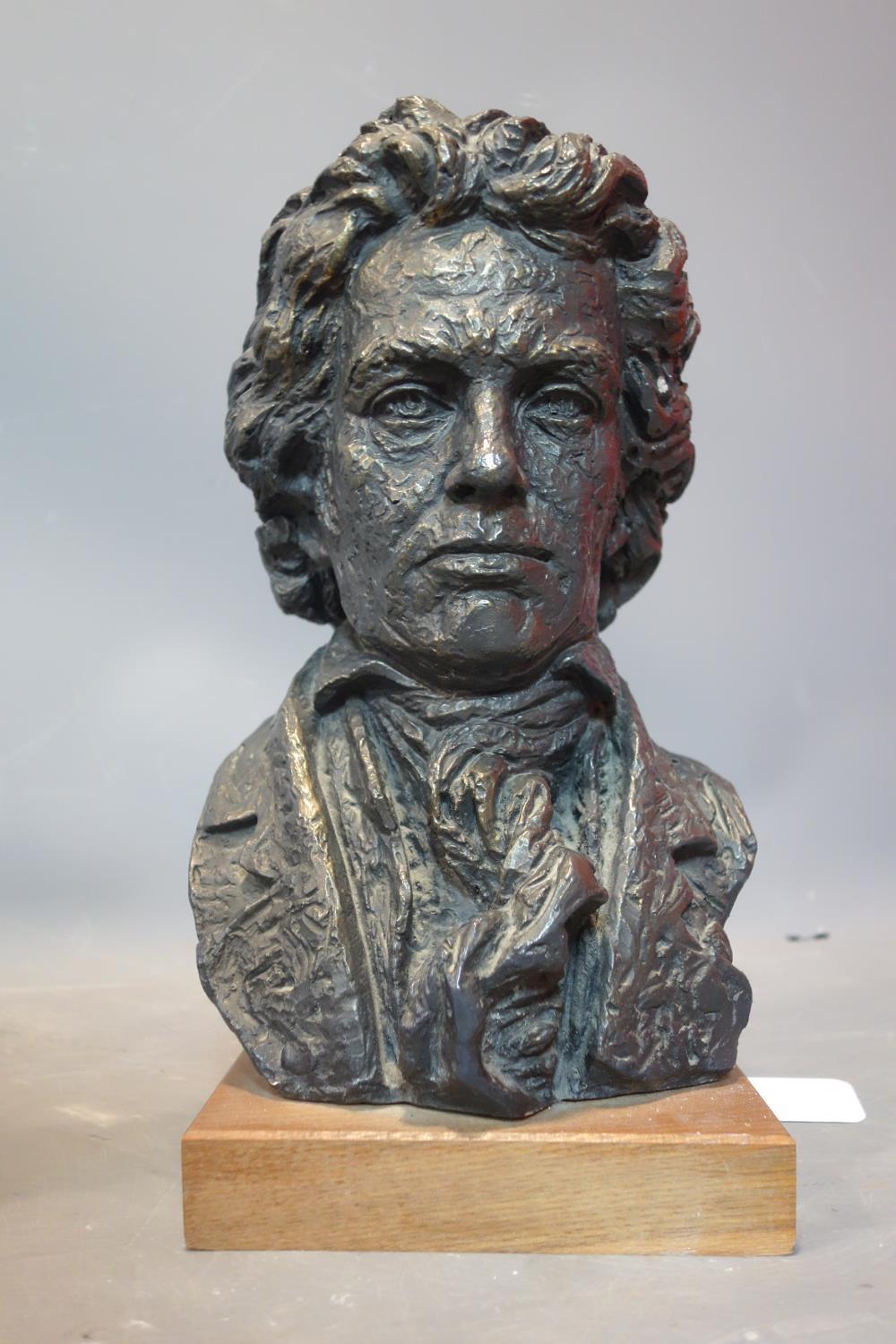 A collection of five busts to include Mozart, Beethoven and Greek philosopher. tallest H.45cm - Image 4 of 4