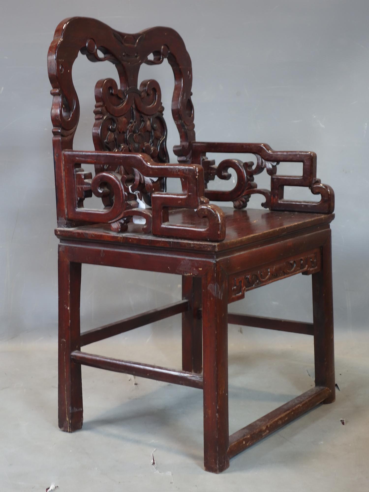 A 20th century Chinese hardwood throne chair, H.99 W.60 D.44cm - Image 2 of 3