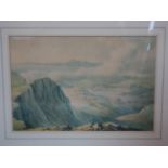 A framed and glazed watercolour - Scottish loch and landscape with label to verso "Highland